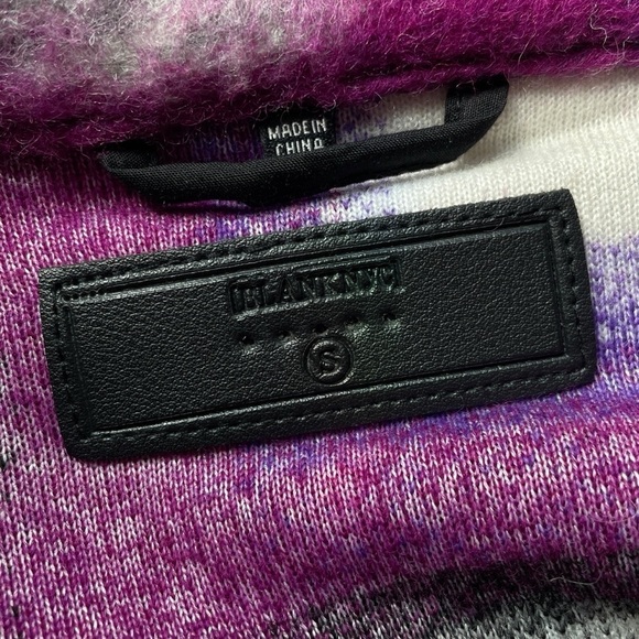 Blank NYC Plaid Wool Blend Cropped Buttoned Jacket Purple Gray Black Size Small - Picture 6 of 8